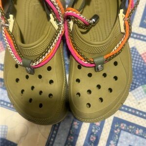 WOMEN Olive Green and Multicolor Strap Shoes